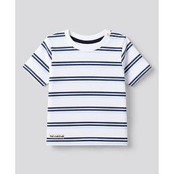 Bonfino 100% Cotton Knit Yarn Dyed Striped T-Shirts with Half Sleeves and Bear Print Pack of 3 - White Light Blue