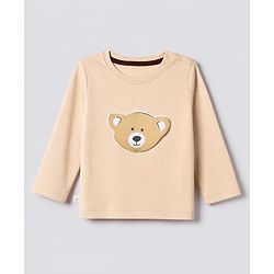 Bonfino 100% Cotton Knit Full Sleeves T-Shirts with Bear Applique in Beige Brown Pack of 3
