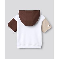 Bonfino 100% Cotton Knit Half Sleeves Drop Shoulder Oversized Color Blocked Hooded T-Shirt & Shorts Set with Bears Print - White & Brown