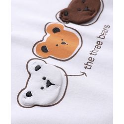 Bonfino 100% Cotton Knit Half Sleeves Drop Shoulder Oversized Color Blocked Hooded T-Shirt & Shorts Set with Bears Print - White & Brown