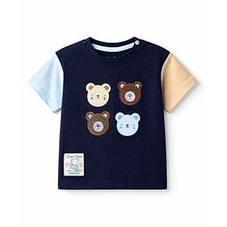 Bonfino 100% Cotton Knit Half Sleeves T-Shirt and Shorts Set With Bear Embroidery - Navy Blue