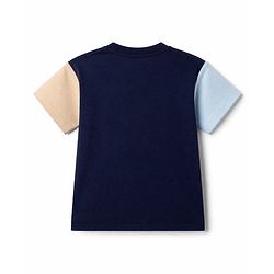 Bonfino 100% Cotton Knit Half Sleeves T-Shirt and Shorts Set With Bear Embroidery - Navy Blue