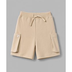 Bonfino 100% Cotton Knit Drop Shoulder Oversized Half Sleeves T-Shirt With Bear Print on Front & Back And Cargo Style Shorts Sets - White & Beige