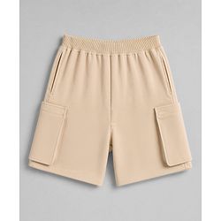 Bonfino 100% Cotton Knit Drop Shoulder Oversized Half Sleeves T-Shirt With Bear Print on Front & Back And Cargo Style Shorts Sets - White & Beige