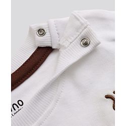 Bonfino 100% Cotton Knit Half Sleeves Drop Shoulder Oversized T-Shirt and Short with Cargo Pockets and Front & Back Coffee Cup Print & Bear Patch - Brown & White