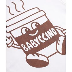Bonfino 100% Cotton Knit Half Sleeves Drop Shoulder Oversized T-Shirt and Short with Cargo Pockets and Front & Back Coffee Cup Print & Bear Patch - Brown & White