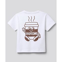 Bonfino 100% Cotton Knit Half Sleeves Drop Shoulder Oversized T-Shirt and Short with Cargo Pockets and Front & Back Coffee Cup Print & Bear Patch - Brown & White
