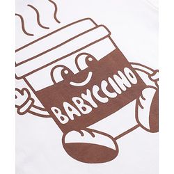 Bonfino 100% Cotton Knit Half Sleeves Drop Shoulder Oversized T-Shirt and Short with Cargo Pockets and Front & Back Coffee Cup Print & Bear Patch - Brown & White