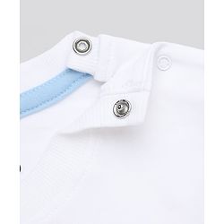 Bonfino 100% Cotton Knit Half Sleeves T-Shirt & Striped Cargo Shorts Set With Bear Print - White & Light Blue