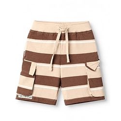 Bonfino Cotton Knit Drop Shoulder Oversized Half Sleeves T-Shirt & Shorts Set with Croissant Print - Brown