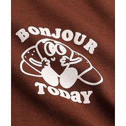 Bonfino Cotton Knit Drop Shoulder Oversized Half Sleeves T-Shirt & Shorts Set with Croissant Print - Brown