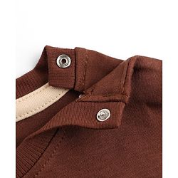Bonfino Cotton Knit Drop Shoulder Oversized Half Sleeves T-Shirt & Shorts Set with Croissant Print - Brown