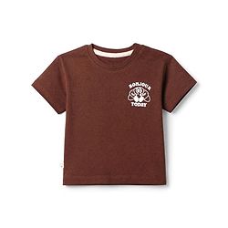 Bonfino Cotton Knit Drop Shoulder Oversized Half Sleeves T-Shirt & Shorts Set with Croissant Print - Brown