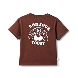 Bonfino Cotton Knit Drop Shoulder Oversized Half Sleeves T-Shirt & Shorts Set with Croissant Print - Brown