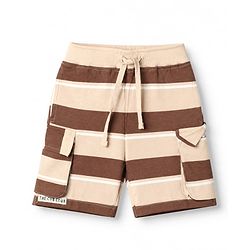 Bonfino Cotton Knit Drop Shoulder Oversized Half Sleeves T-Shirt & Shorts Set with Croissant Print - Brown