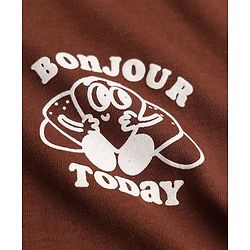 Bonfino Cotton Knit Drop Shoulder Oversized Half Sleeves T-Shirt & Shorts Set with Croissant Print - Brown