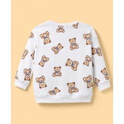 Bonfino 100% Cotton Knit Full Sleeves Drop Shoulder Oversized T-Shirt & Jogger with Cargo Pockets and Cap with Teddy Bear Print & Patch - Brown & White