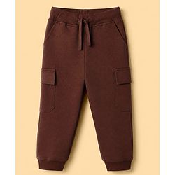 Bonfino 100% Cotton Knit Full Sleeves Drop Shoulder Oversized T-Shirt & Jogger with Cargo Pockets and Cap with Teddy Bear Print & Patch - Brown & White