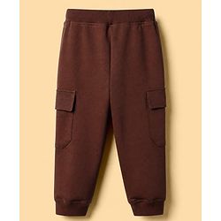 Bonfino 100% Cotton Knit Full Sleeves Drop Shoulder Oversized T-Shirt & Jogger with Cargo Pockets and Cap with Teddy Bear Print & Patch - Brown & White