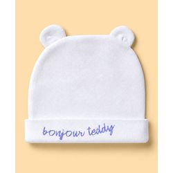 Bonfino 100% Cotton Knit Full Sleeves Drop Shoulder Oversized T-Shirt & Jogger with Cargo Pockets and Cap with Teddy Bear Print & Patch - Brown & White