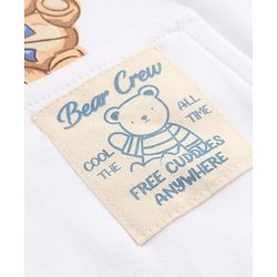 Bonfino 100% Cotton Knit Full Sleeves Drop Shoulder Oversized T-Shirt & Jogger with Cargo Pockets and Cap with Teddy Bear Print & Patch - Brown & White