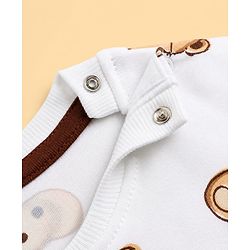Bonfino 100% Cotton Knit Full Sleeves Drop Shoulder Oversized T-Shirt & Jogger with Cargo Pockets and Cap with Teddy Bear Print & Patch - Brown & White