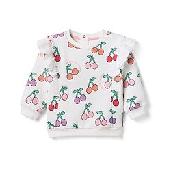 Bonfino Cotton Knit Fleece Oversized Sweatshirt with Full Sleeves and Cherry Print - White