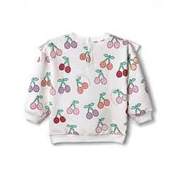 Bonfino Cotton Knit Fleece Oversized Sweatshirt with Full Sleeves and Cherry Print - White