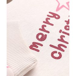 Bonfino Cotton Mix Fleece Knit Oversized Sweatshirt with Full Sleeves and Christmas Print - Pink