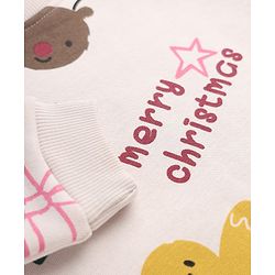 Bonfino Cotton Mix Fleece Knit Oversized Sweatshirt with Full Sleeves and Christmas Print - Pink
