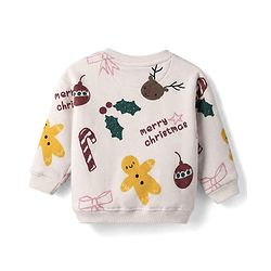 Bonfino Cotton Mix Fleece Knit Oversized Sweatshirt with Full Sleeves and Christmas Print - Pink