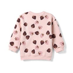 Bonfino Cotton Mix Fleece Knit Oversized Sweatshirt with Full Sleeves & Strawberry Print - Pink
