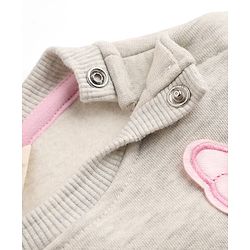 Bonfino Cotton Fleece Knit Oversized Sweatshirt with Full Sleeves and Butterfly Applique - Light Grey