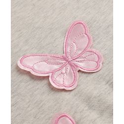 Bonfino Cotton Fleece Knit Oversized Sweatshirt with Full Sleeves and Butterfly Applique - Light Grey