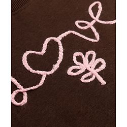 Bonfino Cotton Fleece Knit Oversized Sweatshirt With Full Sleeves and Love Cord Embroidery in Brown