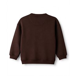 Bonfino Cotton Fleece Knit Oversized Sweatshirt With Full Sleeves and Love Cord Embroidery in Brown