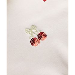 Bonfino Cotton Fleece Knit Oversized Sweatshirt With Full Sleeves and Cherries Sequin Embroidery - White