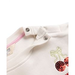 Bonfino Cotton Fleece Knit Oversized Sweatshirt With Full Sleeves and Cherries Sequin Embroidery - White