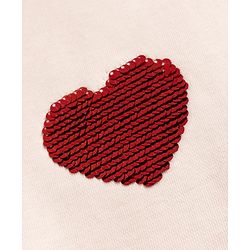 Bonfino Cotton Fleece Knit Oversized Sweatshirt With Full Sleeves and Heart Sequin Embroidery - Pink