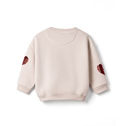 Bonfino Cotton Fleece Knit Oversized Sweatshirt With Full Sleeves and Heart Sequin Embroidery - Pink
