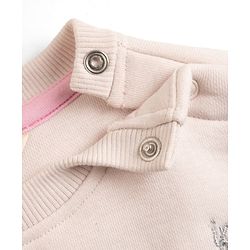 Bonfino Cotton Fleece Knit Oversized Sweatshirt With Full Sleeves and Heart Sequin Embroidery - Pink