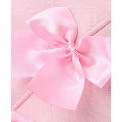 Bonfino Cotton Fleece Knit Oversized Sweatshirt with Full Sleeves and Satin Bows Applique - Pink