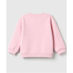 Bonfino Cotton Fleece Knit Oversized Sweatshirt with Full Sleeves and Satin Bows Applique - Pink