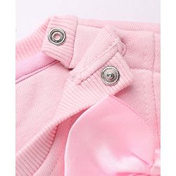 Bonfino Cotton Fleece Knit Oversized Sweatshirt with Full Sleeves and Satin Bows Applique - Pink