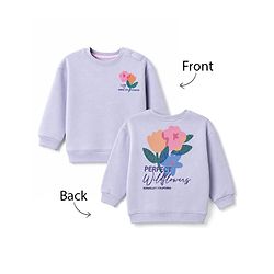 Bonfino Cotton Fleece Knit Oversized Sweatshirt With Full Sleeves and Floral Print - Purple