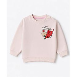 Bonfino Cotton Fleece Knit Oversized Sweatshirt with Full Sleeves and Christmas Theme Print - Pink