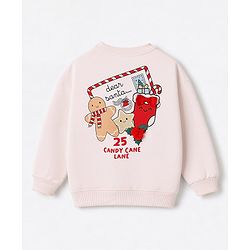Bonfino Cotton Fleece Knit Oversized Sweatshirt with Full Sleeves and Christmas Theme Print - Pink