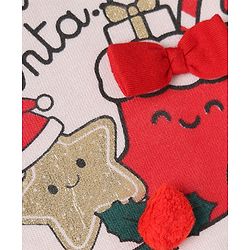 Bonfino Cotton Fleece Knit Oversized Sweatshirt with Full Sleeves and Christmas Theme Print - Pink