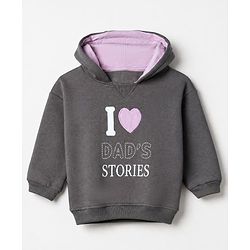 Bonfino Cotton Mix Fleece Knit Oversized Hoodie with Full Sleeves and I Love Dad' Stories Text Print - Grey
