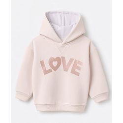 Bonfino Cotton Fleece Knit Oversized Hoodie with Full Sleeves and Love Text Print - Pink